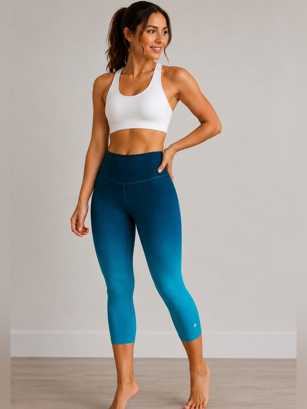 NUX V Crop Pant Leggings Ombre Scuba Blue High Rise Activewear XL NWT
